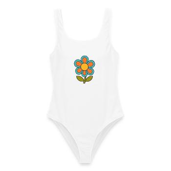 70er Jahre Blume Muster Retro flowerpower - Frauen Badeanzug - Weiß - Vorne - AI Model Female 172 dark (172cm)