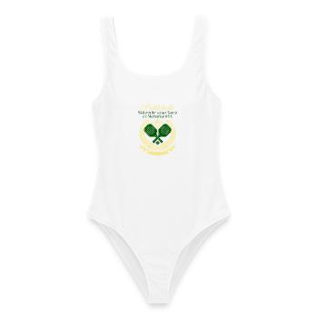 Pickleball Tennis Motivation Wappen Design - Frauen Badeanzug - Weiß - Vorne - AI Model Female 172 dark (172cm)