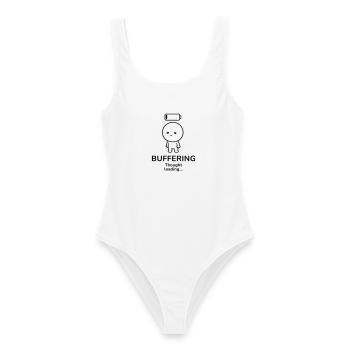 Buffering – Thought Loading | Overthinker Mood - Frauen Badeanzug - Weiß - Vorne - AI Model Female 172 dark (172cm)