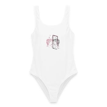 Abstract Mirror Image Portrait Design - Women's Swimsuit - white - Front - AI Model Female 172 dark (172cm)