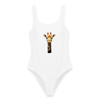 Abstrakte Giraffe Kunst – Farbiges Mosaik Muster - Frauen Badeanzug - Weiß - Vorne - AI Model Female 172 dark (172cm)