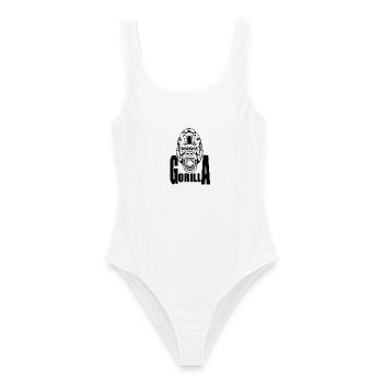 Minimalistisches Design mit roten Punkten - Frauen Badeanzug - Weiß - Vorne - AI Model Female 172 dark (172cm)