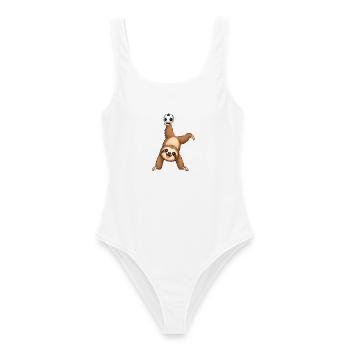 Faultier Fußball Handstand Ball Balance Cartoon - Frauen Badeanzug - Weiß - Vorne - AI Model Female 172 dark (172cm)