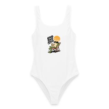 Frosch-Sommer-Vibes, gute Tage vor uns, ausruhen, chillen, Saft - Frauen Badeanzug - Weiß - Vorne - AI Model Female 172 dark (172cm)