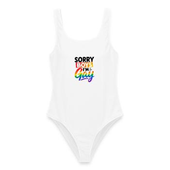 Sorry Boys - I´m gay - lesbisch - Regenbogenfahne - Frauen Badeanzug - Weiß - Vorne - AI Model Female 172 dark (172cm)