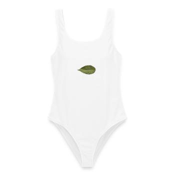 Structure foliaire : motif vert olive - Maillot de bain femme - blanc - Devant - AI Model Female 172 dark (172cm)