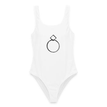 Ring handgezeichnet - Frauen Badeanzug - Weiß - Vorne - AI Model Female 172 dark (172cm)