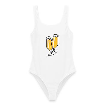 2 Pilsgläser Stoßen An (Bier Pils Schlank / 2C) - Frauen Badeanzug - Weiß - Vorne - AI Model Female 172 dark (172cm)
