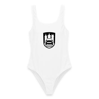 Trabi Motorsport Zwickau (Farbe änderbar) - Frauen Badeanzug - Weiß - Vorne - AI Model Female 172 dark (172cm)