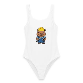 Niedlicher Capybara-Ingenieur-Maskottchen-Standardentzeichner - Frauen Badeanzug - Weiß - Vorne - AI Model Female 172 dark (172cm)