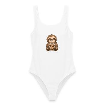 Faultier mit Bubble Tea - Frauen Badeanzug - Weiß - Vorne - AI Model Female 172 dark (172cm)