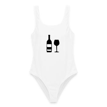 Weinflasche und Weinglas Wein Geschenk Genießer - Frauen Badeanzug - Weiß - Vorne - AI Model Female 172 dark (172cm)