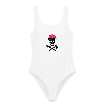 Schwarzwald Totenkopf Bollenhut Axt - Pure Heimat - Frauen Badeanzug - Weiß - Vorne - AI Model Female 172 dark (172cm)