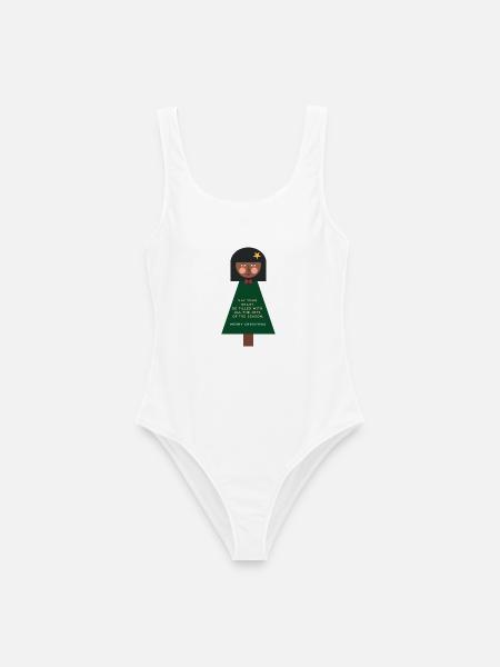 Weihnachtsgruß-Puppe im Grün - Frauen Badeanzug - Weiß