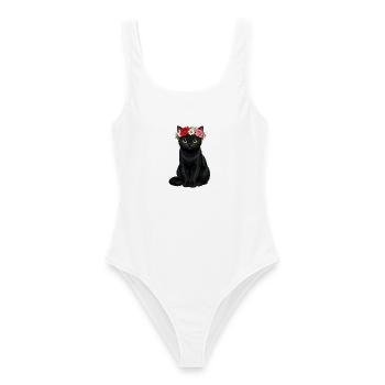 Schwarze Katze  - Frauen Badeanzug - Weiß - Vorne - AI Model Female 172 dark (172cm)