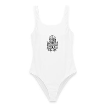Ornamentale Hamsa-Mandala - Frauen Badeanzug - Weiß - Vorne - AI Model Female 172 dark (172cm)