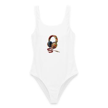 Fruchtige Kopfhörer im bunten Retro Style - Frauen Badeanzug - Weiß - Vorne - AI Model Female 172 dark (172cm)