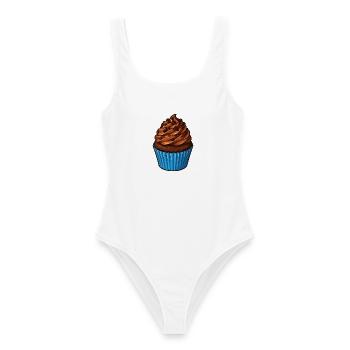 Kakao Cupcake mit Schoko Topping - Frauen Badeanzug - Weiß - Vorne - AI Model Female 172 dark (172cm)
