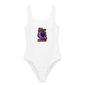 Hexe im Dienst - Schwarze Katze - Halloween Shirt - Frauen Badeanzug - Weiß - Vorne - AI Model Female 172 dark (172cm)