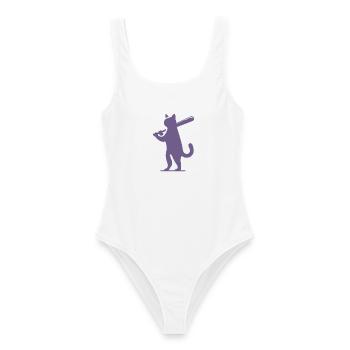 Minimalistische Katzen-Baseballspieler Silhouette - Frauen Badeanzug - Weiß - Vorne - AI Model Female 172 dark (172cm)