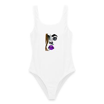 Intensives Model Lippenporträt Neonfarben - Frauen Badeanzug - Weiß - Vorne - AI Model Female 172 dark (172cm)