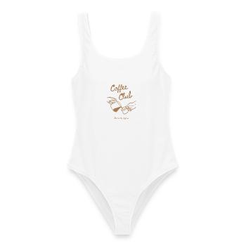 Coffee Club – Fueled by Caffeine Retro Kaffee  - Frauen Badeanzug - Weiß - Vorne - AI Model Female 172 dark (172cm)
