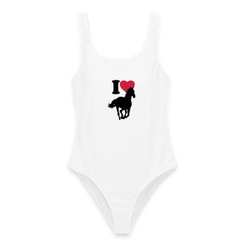 I love horses - J'adore les chevaux - Maillot de bain femme - blanc - Devant - AI Model Female 172 dark (172cm)
