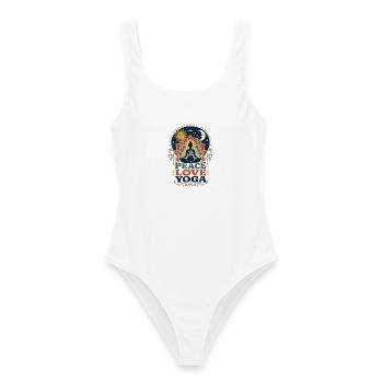  Meditation Yoga "PEACE LOVE YOGA" Pilates - Frauen Badeanzug - Weiß - Vorne - AI Model Female 172 dark (172cm)