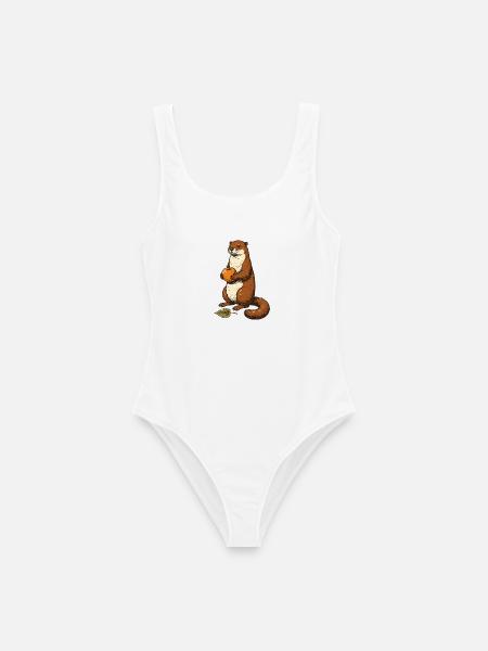 Otter mit Fallapfel - Frauen Badeanzug - Weiß