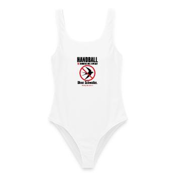 Handball Shirt – 60 Minuten Vollkontakt - Frauen Badeanzug - Weiß - Vorne - AI Model Female 172 dark (172cm)