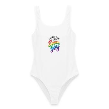 I´m not Gay I´m Supergay - Schwul - Lesbisch - LGB - Frauen Badeanzug - Weiß - Vorne - AI Model Female 172 dark (172cm)