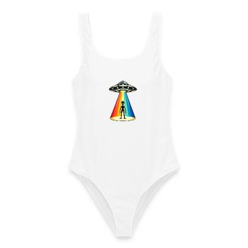 Rainbow Beam UFO-Entführung - Frauen Badeanzug - Weiß - Vorne - AI Model Female 172 dark (172cm)