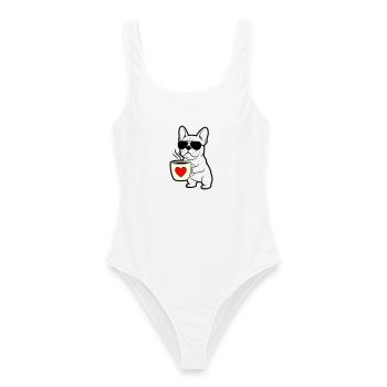 Frenchie Hund Kaffee Outline - Frauen Badeanzug - Weiß - Vorne - AI Model Female 172 dark (172cm)