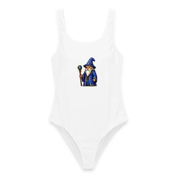 Blauer Zauberer Pixelheld - Frauen Badeanzug - Weiß - Vorne - AI Model Female 172 dark (172cm)