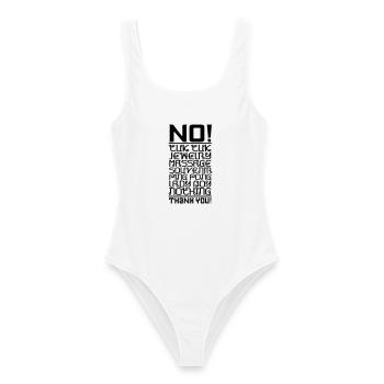 Thailand-Reiseshirt – Kein Taxi, kein Tuk Tuk, danke! - Frauen Badeanzug - Weiß - Vorne - AI Model Female 172 dark (172cm)