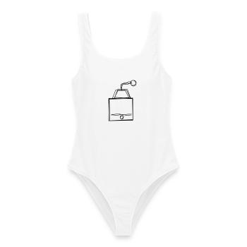 Kaffeemühle handgezeichnet - Frauen Badeanzug - Weiß - Vorne - AI Model Female 172 dark (172cm)