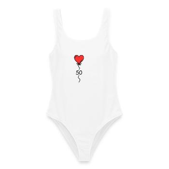 50 Geburtstag Herz Luftballon Damen T-Shirt - Frauen Badeanzug - Weiß - Vorne - AI Model Female 172 dark (172cm)