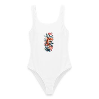 Koi in Wellen und Sakura - Frauen Badeanzug - Weiß - Vorne - AI Model Female 172 dark (172cm)