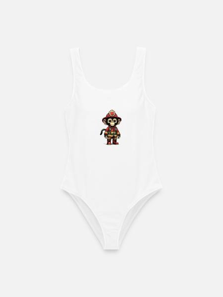 Kleiner Feuerwehraffe mit Outfit - Frauen Badeanzug - Weiß