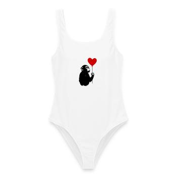 Singe amoureux avec ballon en forme de cœur - Maillot de bain femme - blanc - Devant - AI Model Female 172 dark (172cm)