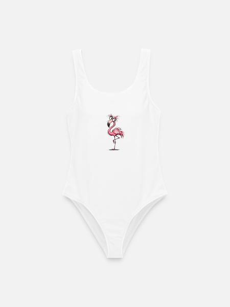 Flamingo Karikatur Pink Groove - Frauen Badeanzug - Weiß