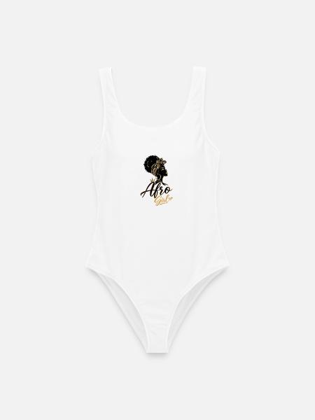 Golden Afro Girl – Schwarze Eleganz - Frauen Badeanzug - Weiß