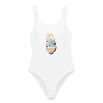 Gemütliche Katze Teetasse - Frauen Badeanzug - Weiß - Vorne - AI Model Female 172 dark (172cm)