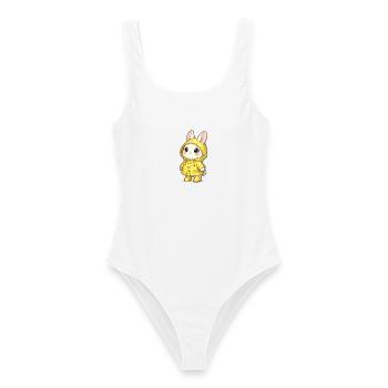 Kawaii Hase im Gelben Regenmantel - Frauen Badeanzug - Weiß - Vorne - AI Model Female 172 dark (172cm)