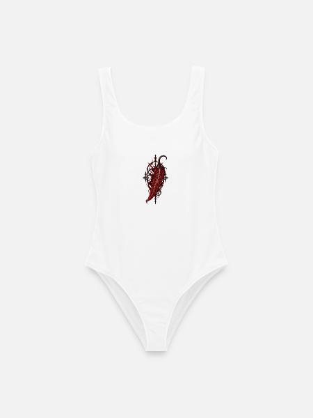Roter Dornbluete Gothic Botanik - Frauen Badeanzug - Weiß