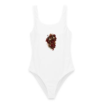 Vintage Opernglas mit roter Rose - Frauen Badeanzug - Weiß - Vorne - AI Model Female 172 dark (172cm)