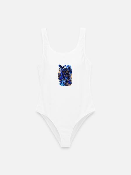 Cyber Panther mit blauer Aura - Frauen Badeanzug - Weiß