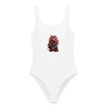 Samurai Katze - Frauen Badeanzug - Weiß - Vorne - AI Model Female 172 dark (172cm)