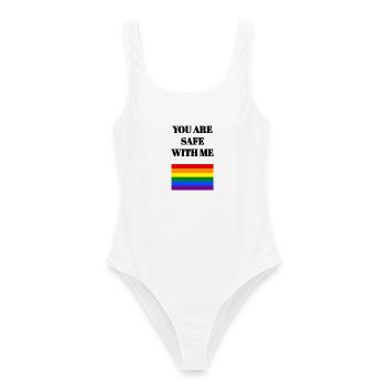 Stolze Verbündete, Regenbogenflagge, du bist bei mir sicher - Frauen Badeanzug - Weiß - Vorne - AI Model Female 172 dark (172cm)