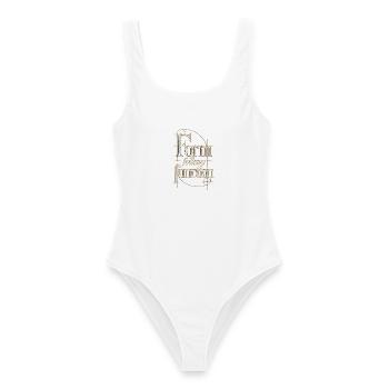 Form folgt Funktion – Ornament Metall - Frauen Badeanzug - Weiß - Vorne - AI Model Female 172 dark (172cm)
